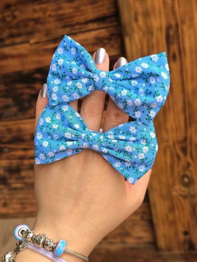 Back to School - Set of Two Mini Bows Handmade blue gingham bows; set of two