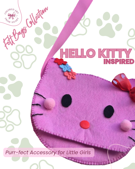 Pink Hello Kitty-inspired bag with embroidered face, an added bow and floral details.