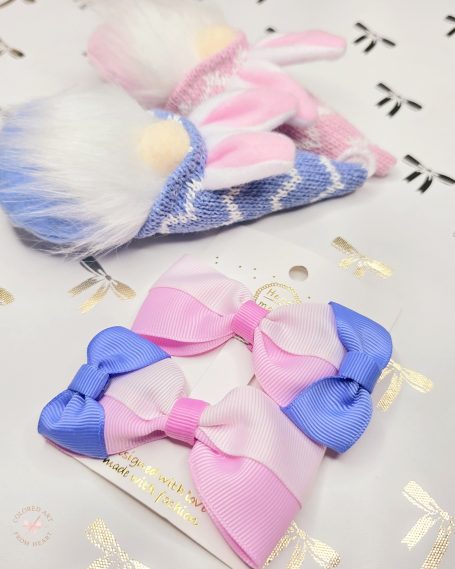 Handmade pastel mini bow set in pink, light pinak and blue.