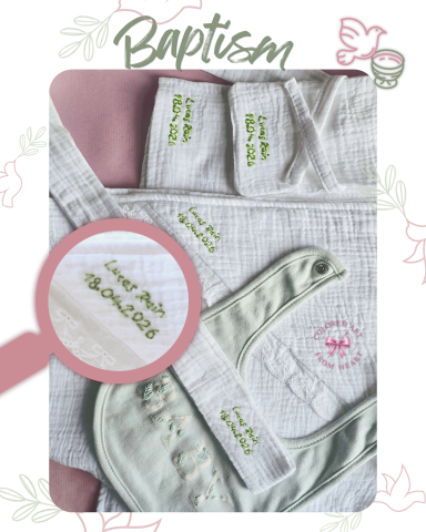 Baby Lucas' Baptism - Personalised Set for Baptism Textiles and accessories for baptism, embroidered with the baby's name and baptism date